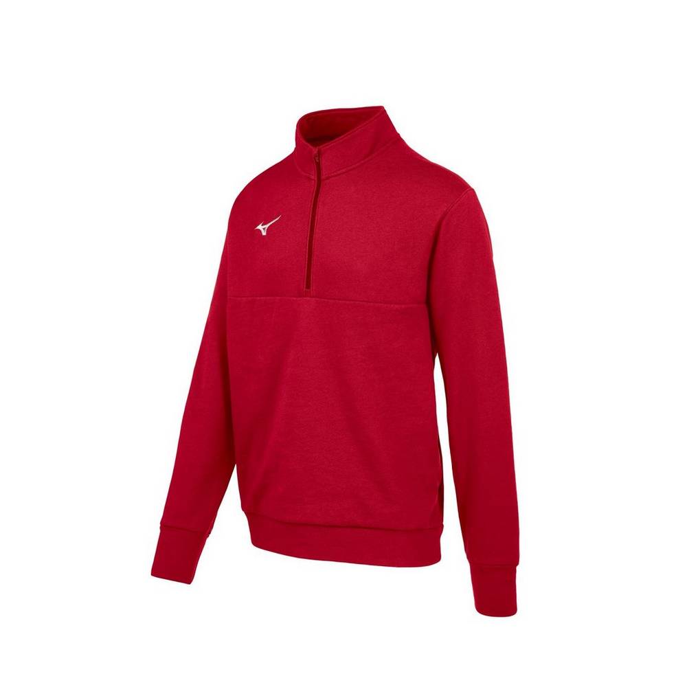 Mizuno MZ1 1/4 Cipzáros Fleece Férfi Pulóver Piros YDG246019